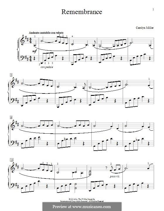 Remembrance: For piano by Carolyn Miller