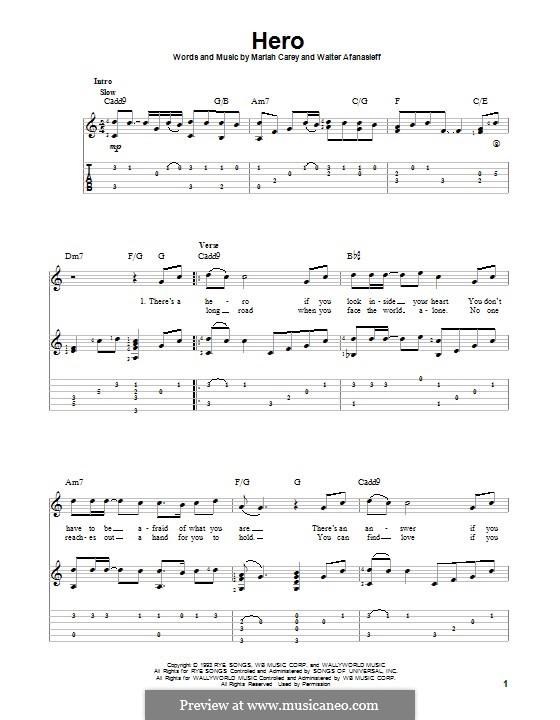 Hero: For guitar with tab by Mariah Carey, Walter Afanasieff