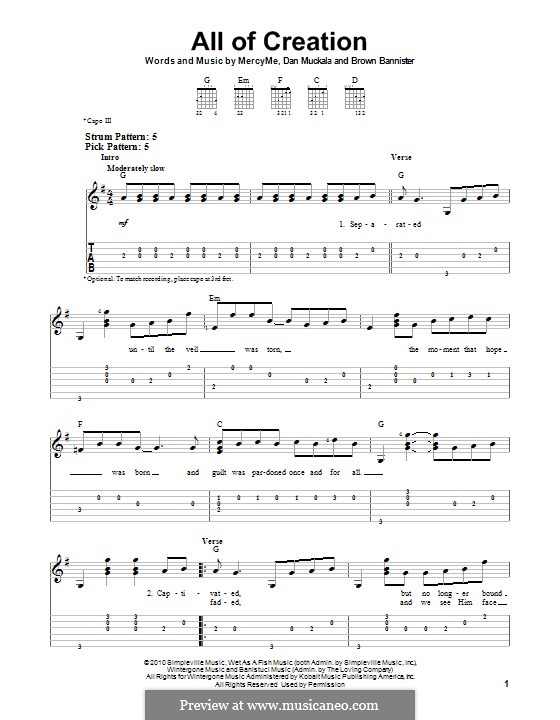 All of Creation (MercyMe): For guitar with tab by Brown Mannister, Dan Muckala