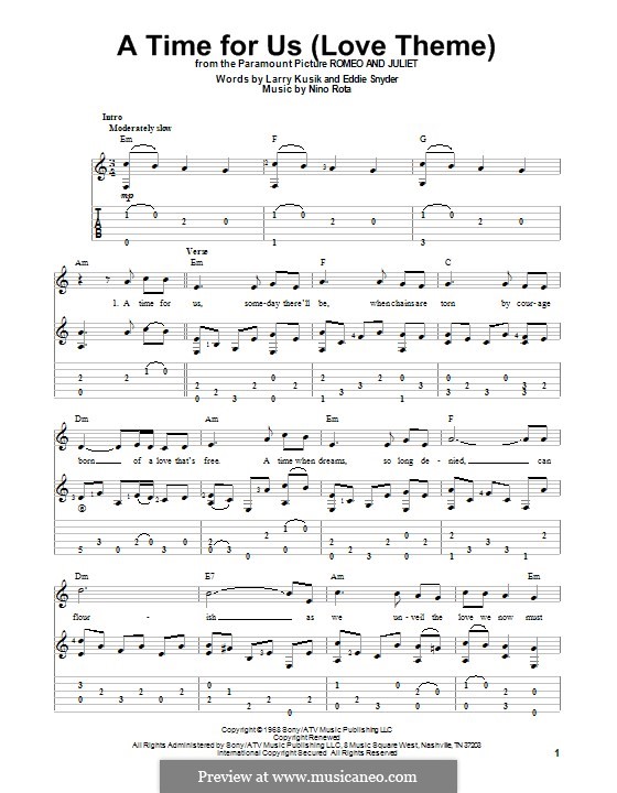 A Time for Us (Love Theme from Romeo and Juliet): For guitar with tab by Nino Rota