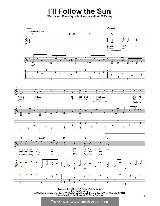 I'll Follow the Sun (The Beatles): For guitar with tab by John Lennon, Paul McCartney