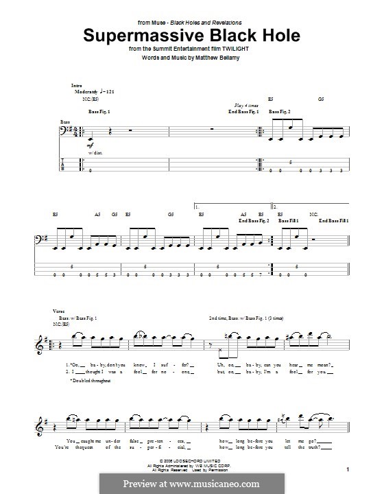 Supermassive Black Hole (Muse): For bass guitar with tab by Matthew Bellamy