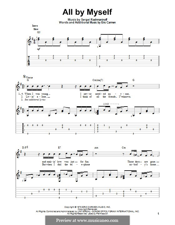 All By Myself: For guitar with tab by Eric Carmen