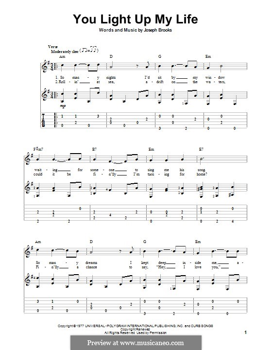 You Light Up My Life: For guitar with tab by Joseph Brooks