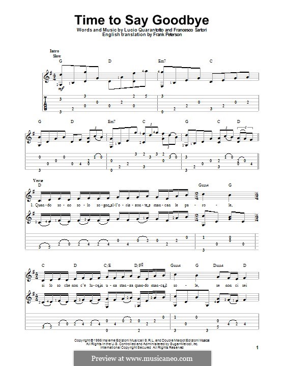 Time to Say Goodbye (Con te partirò): For guitar with tab by Francesco Sartori