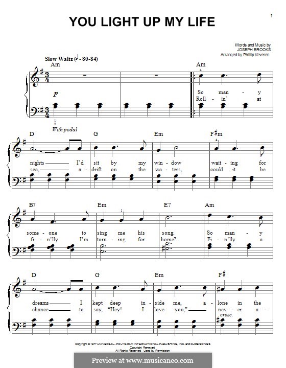 You Light Up My Life: For piano by Joseph Brooks
