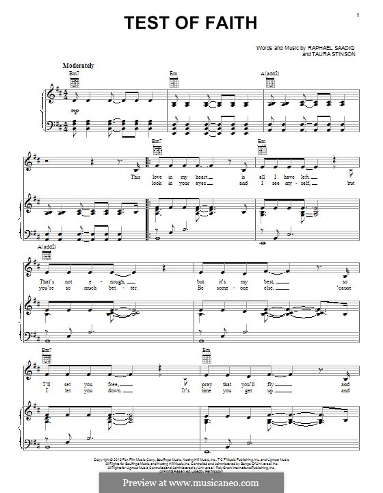 Test of Faith (Jennifer Hudson): For voice and piano (or guitar) by Raphael Saadiq, Taura Stinson