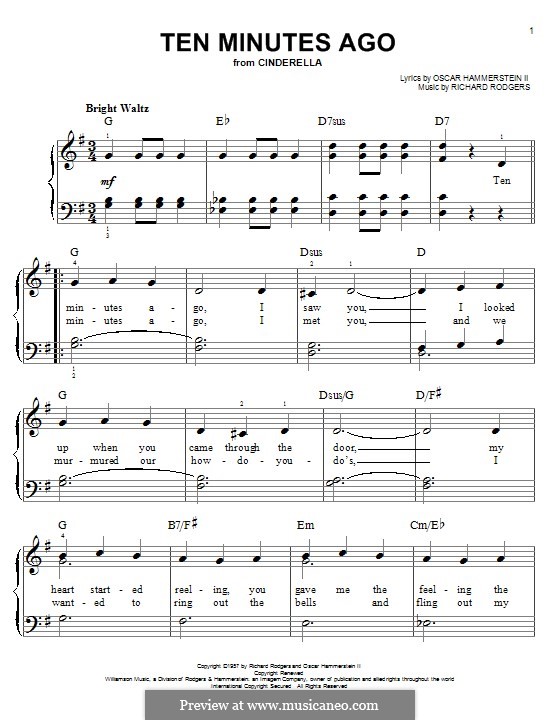 Ten Minutes Ago (from Cinderella): For piano by Richard Rodgers