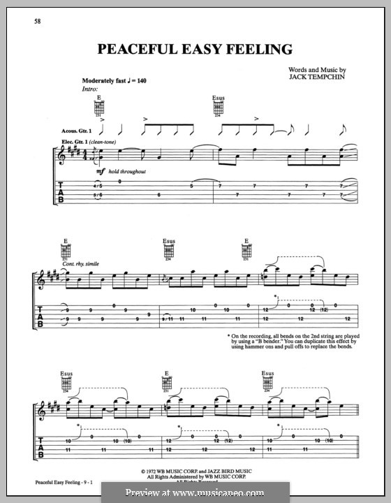 Peaceful Easy Feeling (The Eagles): For guitar with tab by Jack Tempchin