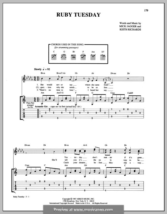 Ruby Tuesday (The Rolling Stones): For guitar with tab by Keith Richards, Mick Jagger