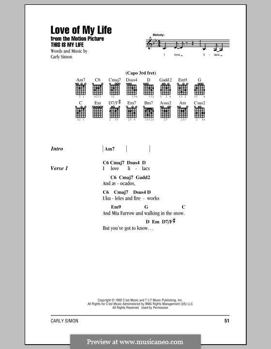 Love of My Life: Lyrics and chords by Carly Simon