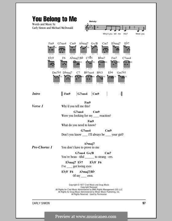 You Belong To Me (Jennifer Lopez): Lyrics and chords by Michael McDonald