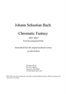 Chromatic Fantasia in D Minor, BWV 903a: Version for solo (unaccompanied) flute by Johann Sebastian Bach