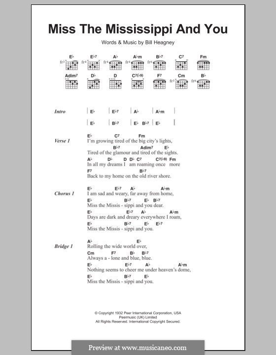 Miss the Mississippi and You: Lyrics and chords by Bill Heagney