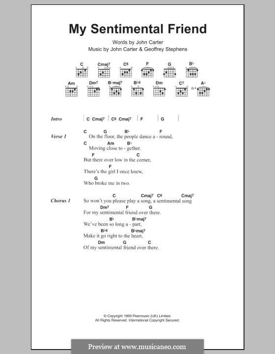 My Sentimental Friend (Herman's Hermits): Lyrics and chords by Geoff Stephens, John Carter