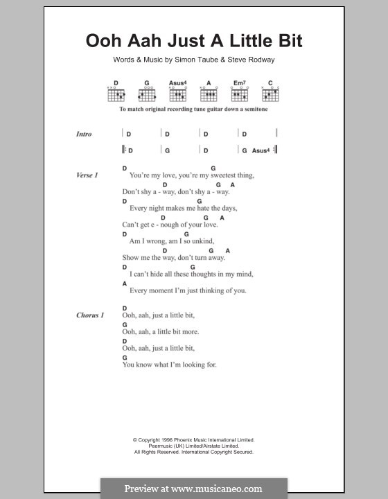 Ooh Aah Just a Little Bit (Gina G): Lyrics and chords by Simon Tauber, Steve Rodway