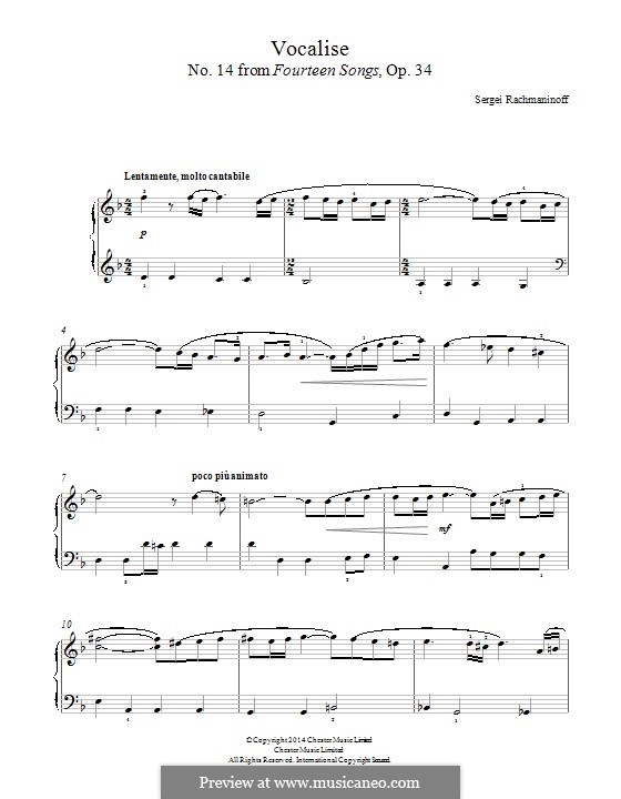 Vocalise, Op.34 No.14: For piano by Sergei Rachmaninoff