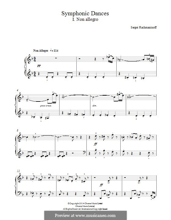 Symphonic Dances, Op.45: Movement I, for piano by Sergei Rachmaninoff