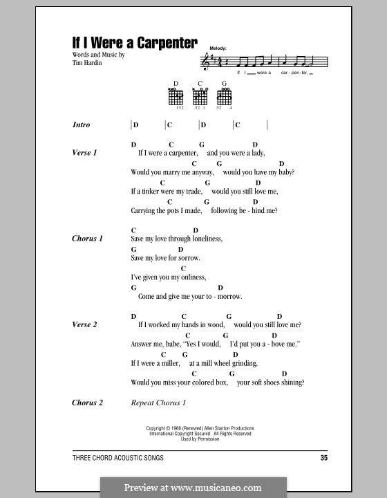 If I Were a Carpenter: Lyrics and chords by Tim Hardin