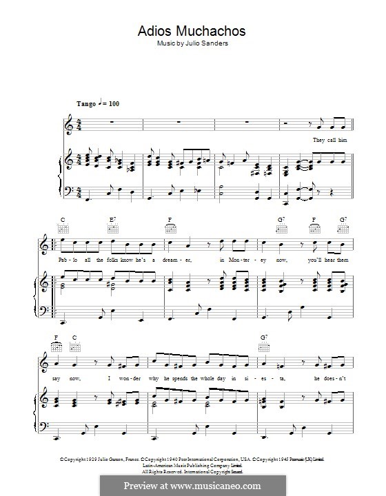 Adios Muchachos: For voice and piano (or guitar) by Julio Cesar Sanders