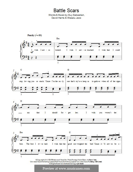 Battle Scars (Guy Sebastian Feat. Lupe Fiasco): For piano by David Ryan Harris, Guy Sebastian, Wasalu Jaco