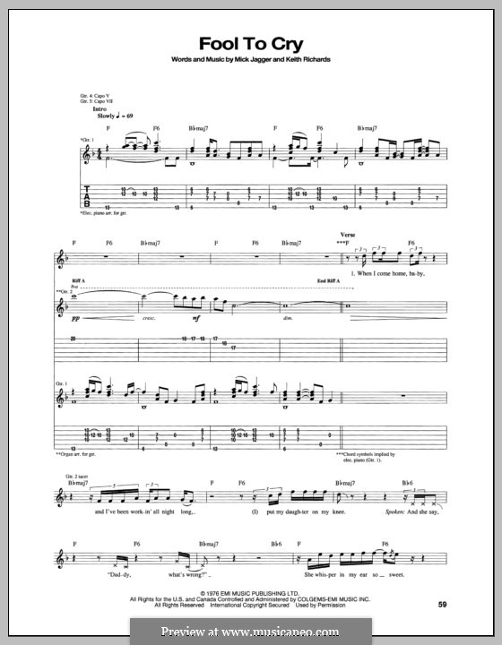 Fool to Cry (The Rolling Stones): For guitar with tab by Keith Richards, Mick Jagger