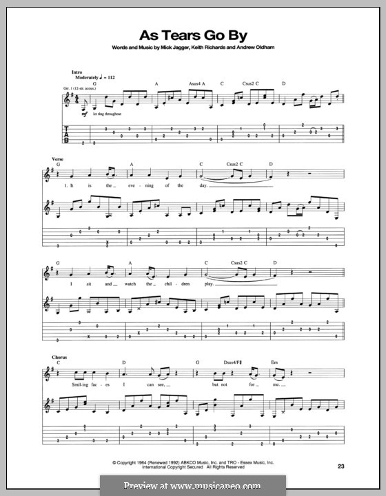 As Tears Go By (The Rolling Stones): For guitar with tab by Keith Richards, Mick Jagger