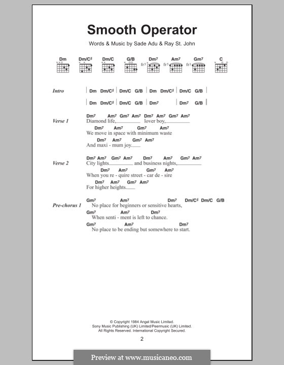 Smooth Operator (Sade): Lyrics and chords by Ray St. John, Helen Adu