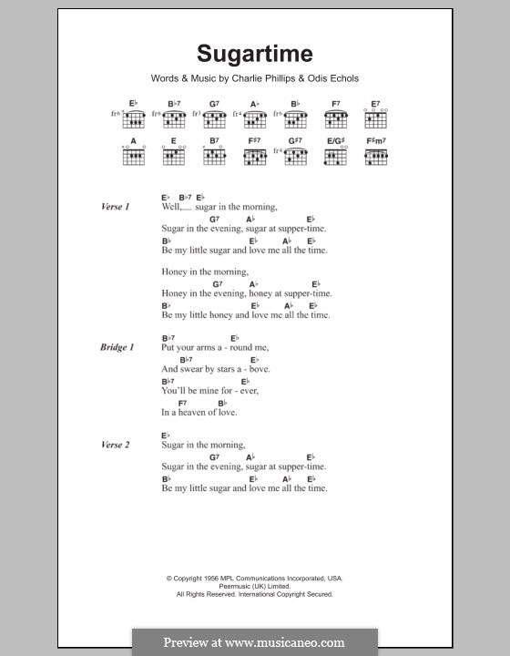 Sugartime: Lyrics and chords by Charlie Phillips, Odis Echols