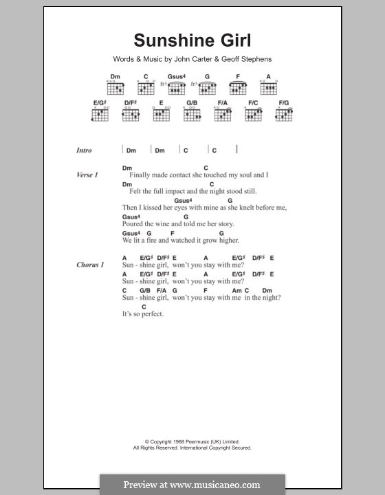 Sunshine Girl (Herman's Hermits): Lyrics and chords by Geoff Stephens, John Carter