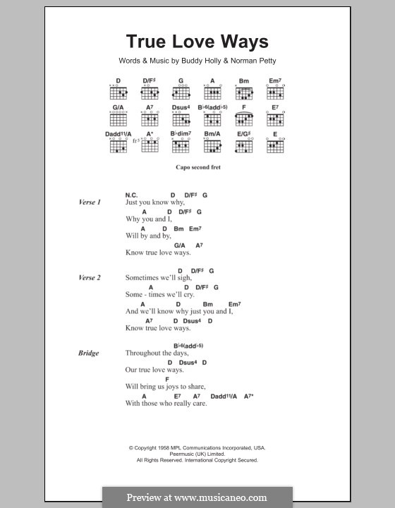 True Love Ways (Military Wives): Lyrics and chords by Buddy Holly, Norman Petty