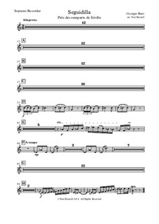Seguedille: Arranged for recorder ensemble S,A,A,T,T,B,B,Gb - parts by Georges Bizet