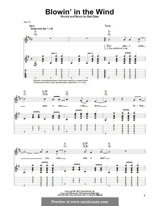 Blowin' in the Wind: For guitar with tab by Bob Dylan