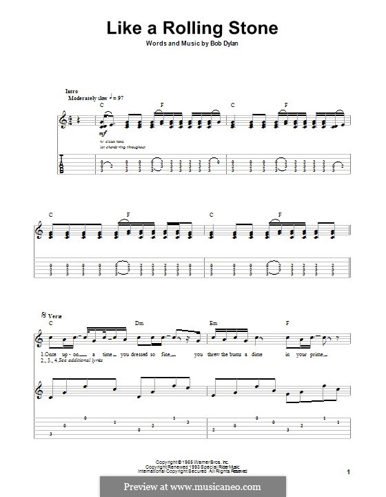 Like a Rolling Stone: For guitar with tab by Bob Dylan