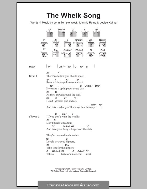 The Whelk Song (Billy Cotton): Lyrics and chords by John Temple West, Johnny Reine, Louise Kulma