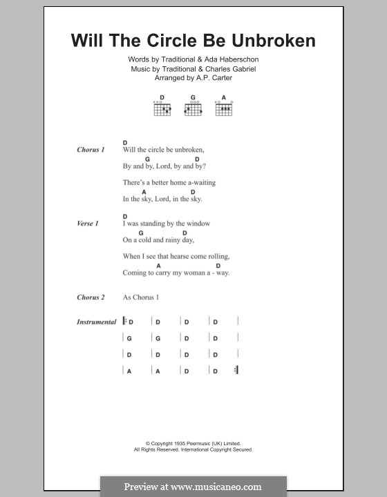 Can the Circle Be Unbroken (Will the Circle Be Unbroken): Lyrics and chords by A.P. Carter