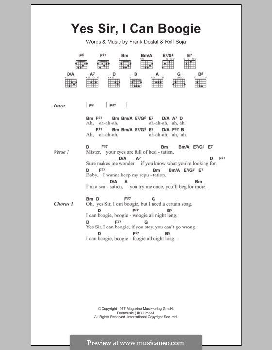 Yes Sir, I Can Boogie (Baccara): Lyrics and chords by Frank Dostal, Rolf Soja