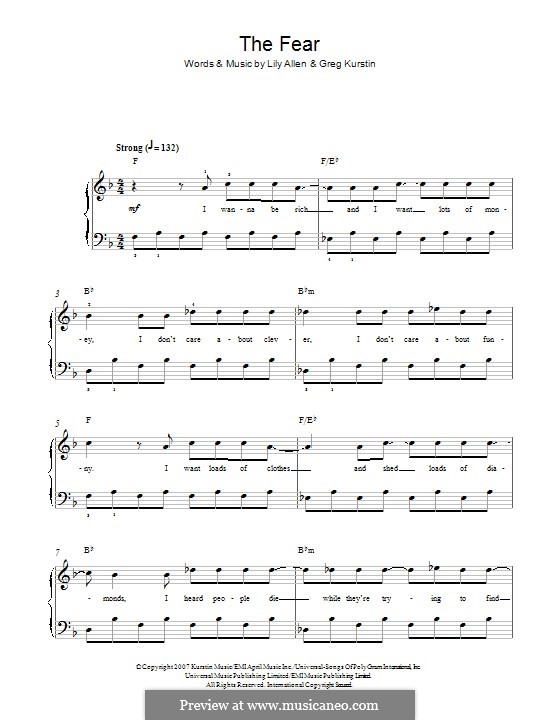 The Fear: For piano by Greg Kurstin, Lily Allen