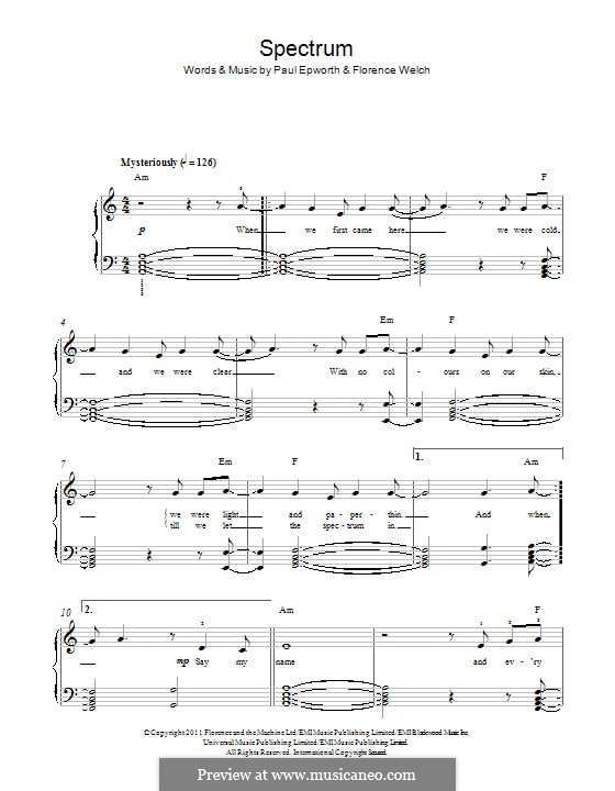 Spectrum (Florence and The Machine) by F. Welch, P. Epworth on MusicaNeo