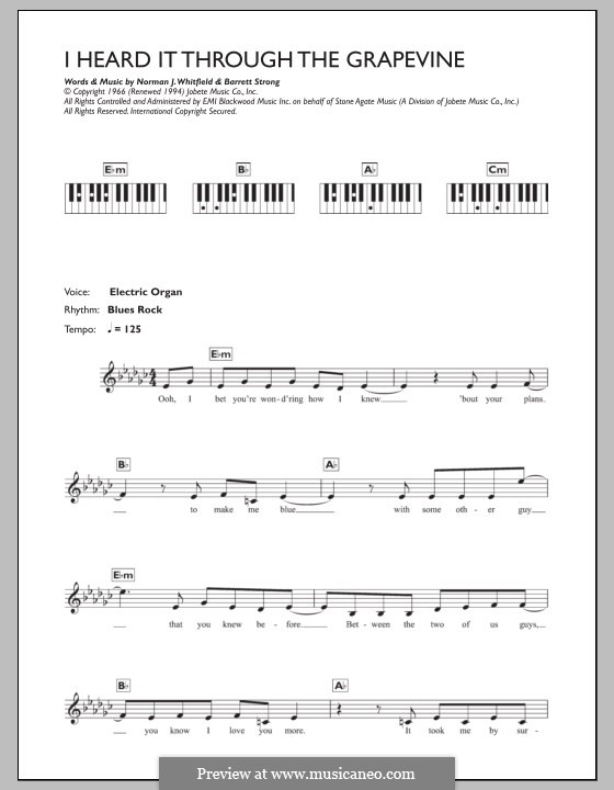 I Heard it Through the Grapevine: For keyboard by Barrett Strong, Norman J. Whitfield