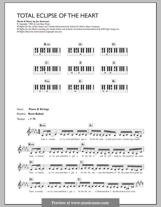 Total Eclipse of the Heart (Bonnie Tyler): For keyboard by Jim Steinman