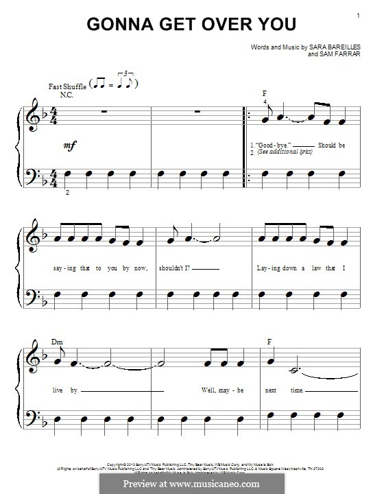 Gonna Get Over You (Sara Bareilles): For piano by Sam Farrar