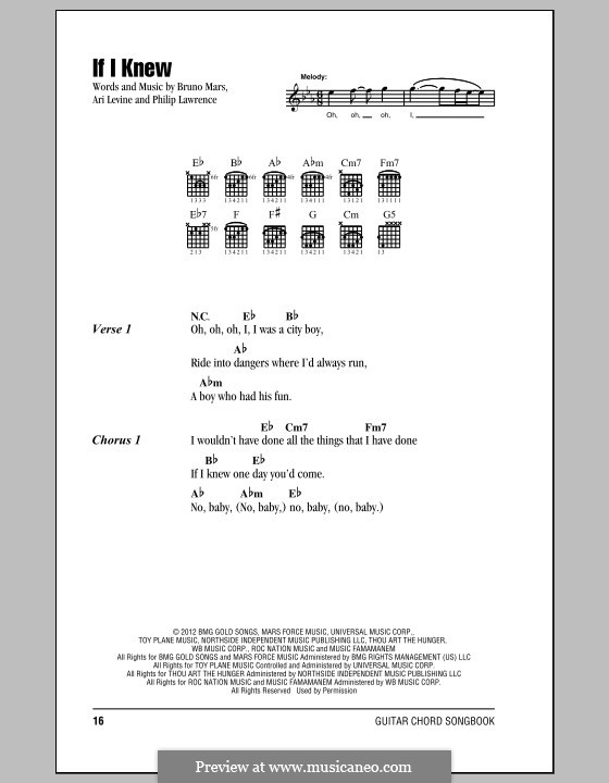 If I Knew: Lyrics and chords by Ari Levine, Bruno Mars, Philip Lawrence