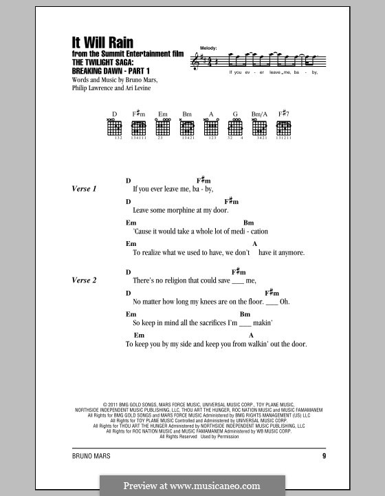 It Will Rain: Lyrics and chords by Ari Levine, Bruno Mars, Philip Lawrence