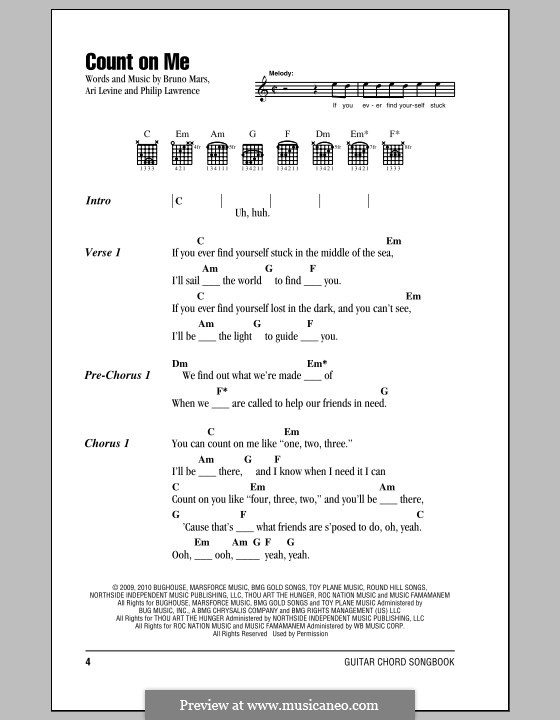 Count on Me: Lyrics and chords by Ari Levine, Bruno Mars, Philip Lawrence