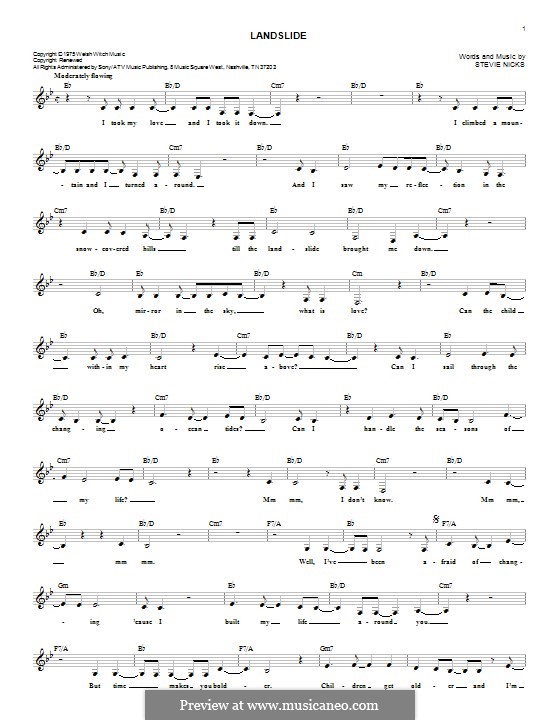 Landslide (Fleetwood Mac) By S. Nicks - Sheet Music On MusicaNeo