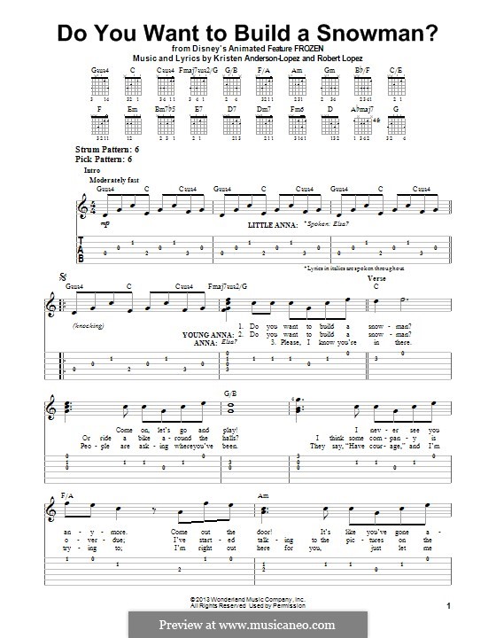 Do You Want to Build a Snowman? (from Frozen): For guitar with tab by Robert Lopez, Kristen Anderson-Lopez