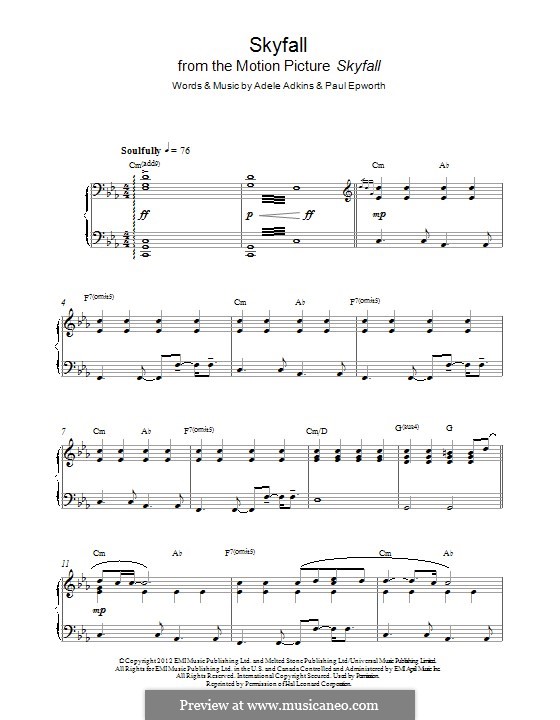 Piano version: For a single performer by Adele, Paul Epworth