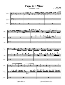 Fugue in G Minor 'Little', BWV 578: For cello trio (three cellos) by Johann Sebastian Bach