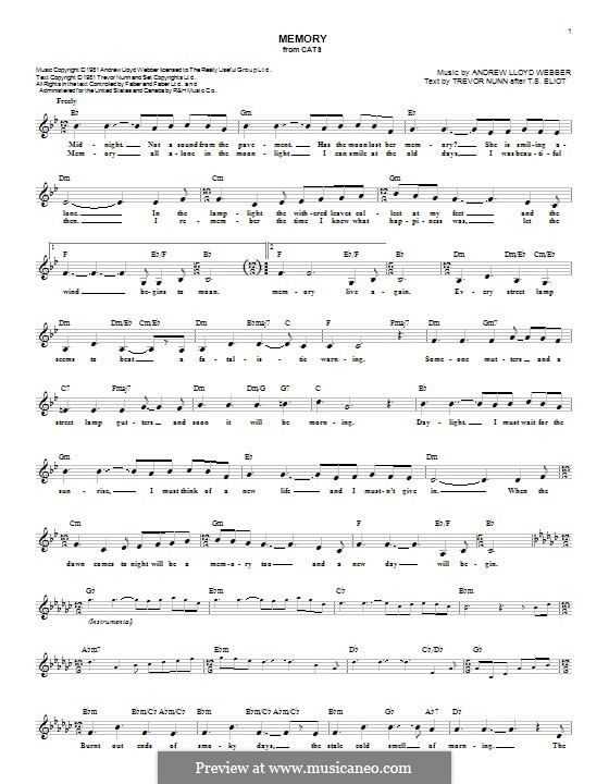 Memory (from Cats) by A.L. ber sheet music on MusicaNeo